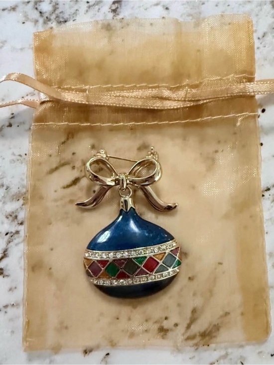 Monet Jewelry - Vintage Signed Monet Cobalt Blue Enamel Christmas Ball Ornament Brooch